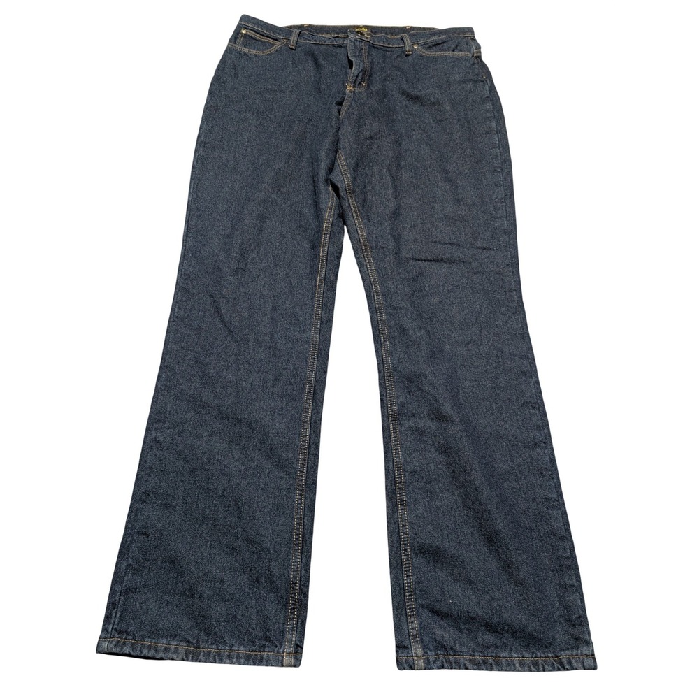 Cabelas Flannel Lined Jeans Mens 38x34 Dark Wash Straight Leg Plaid Lined Denim